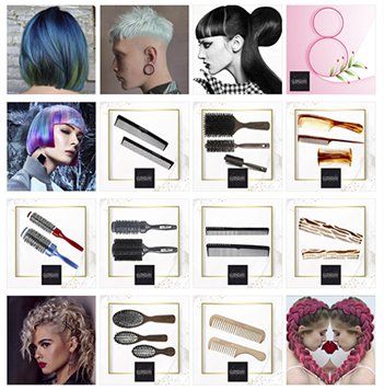 Un collage di foto di capelli e spazzole per capelli di donne