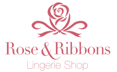 Rose and Ribbons Lingerie Shop logo with pink rose and ribbon design