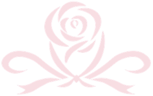 Pale pink rose emblem with flowing ribbon-like swirls on a white background
