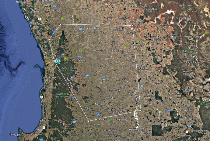 Satellite view of the primary service region for Toodyay Glass across the Wheatbelt and Avon Valley.