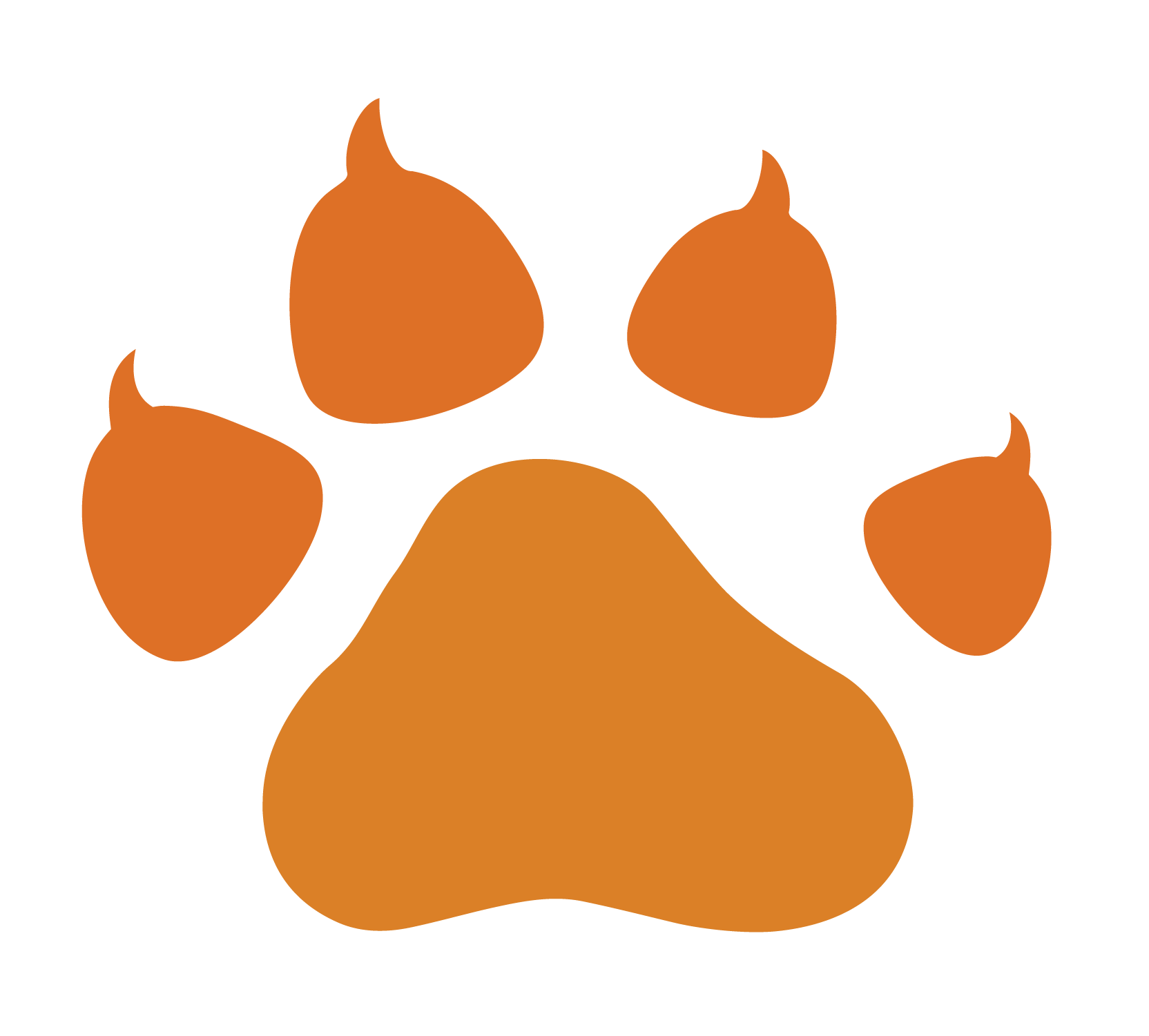 An orange paw print on a white background