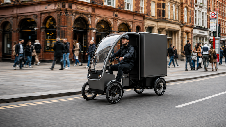 Electric cargo bike used for city delivery operations