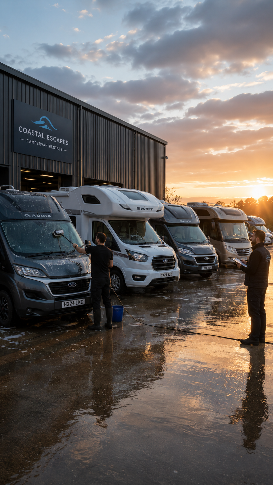 Motorhome fleet vehicle being made ready for business use