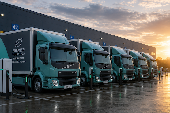 Parked HGV trucks and trailers ready for business use