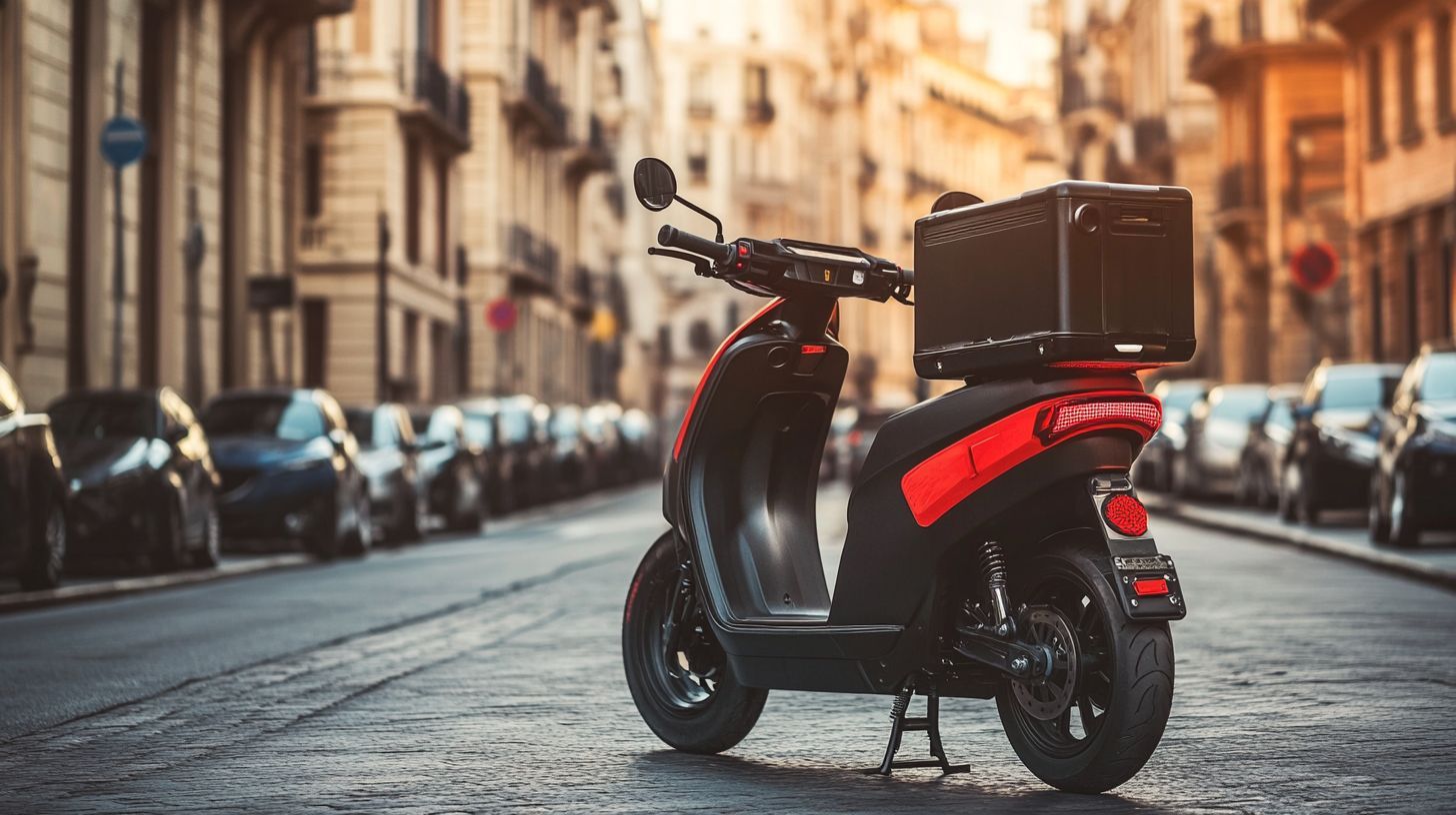 Electric cargo moped used for city delivery operations