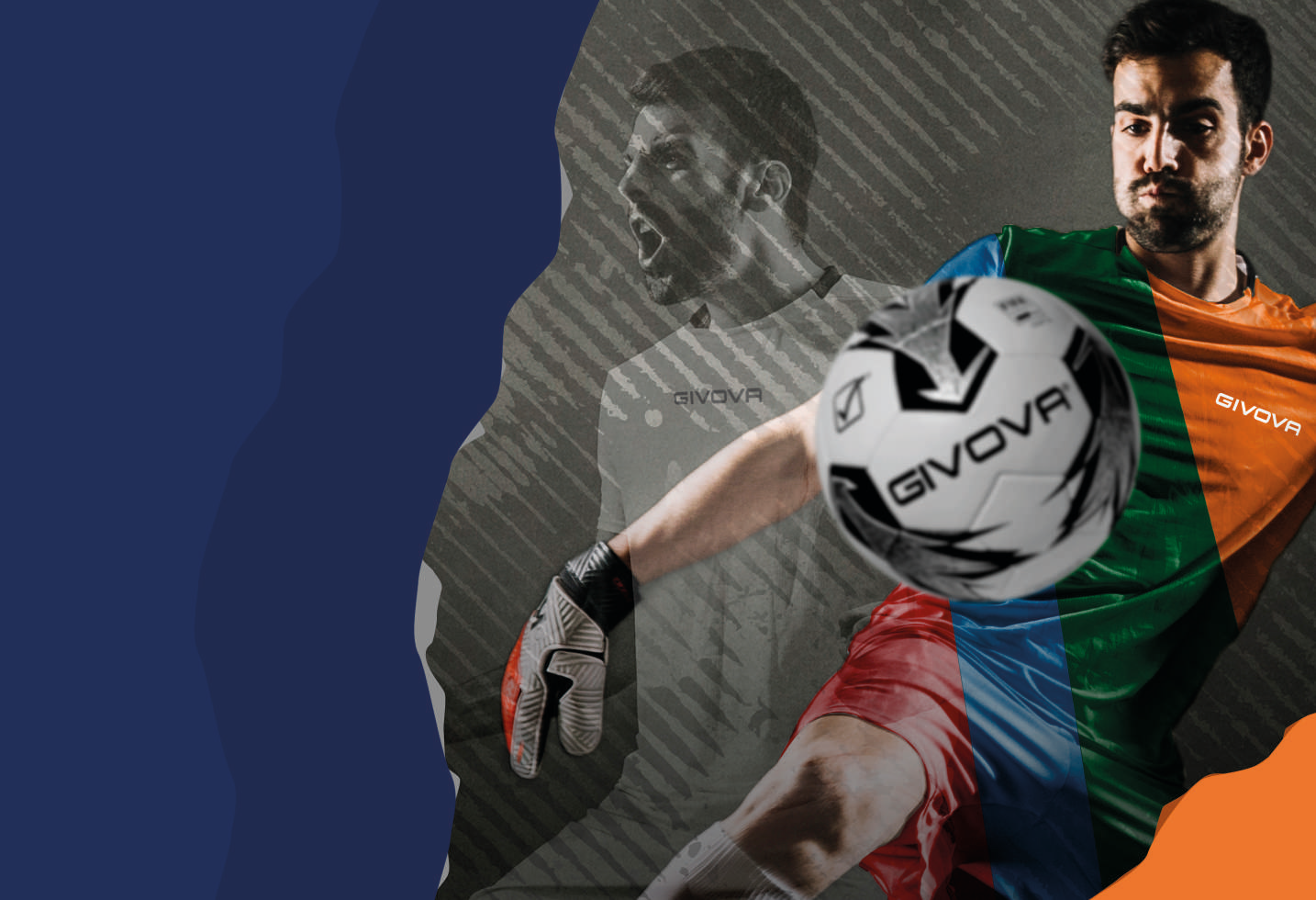 Articoli promozionali di Sportglobal: penne, biglietti da visita, cappellino e rotoli di materiale colorato.