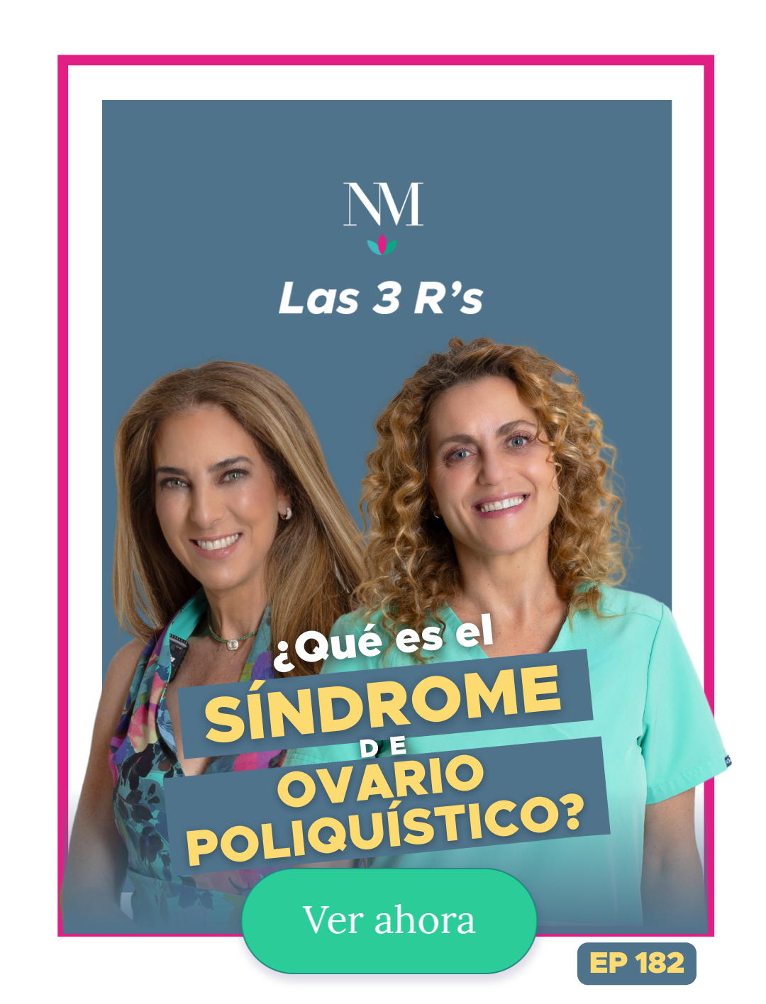 Two women are standing next to each other on a blue background.