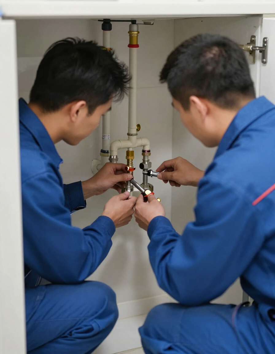 Professional plumber inspecting gas lines