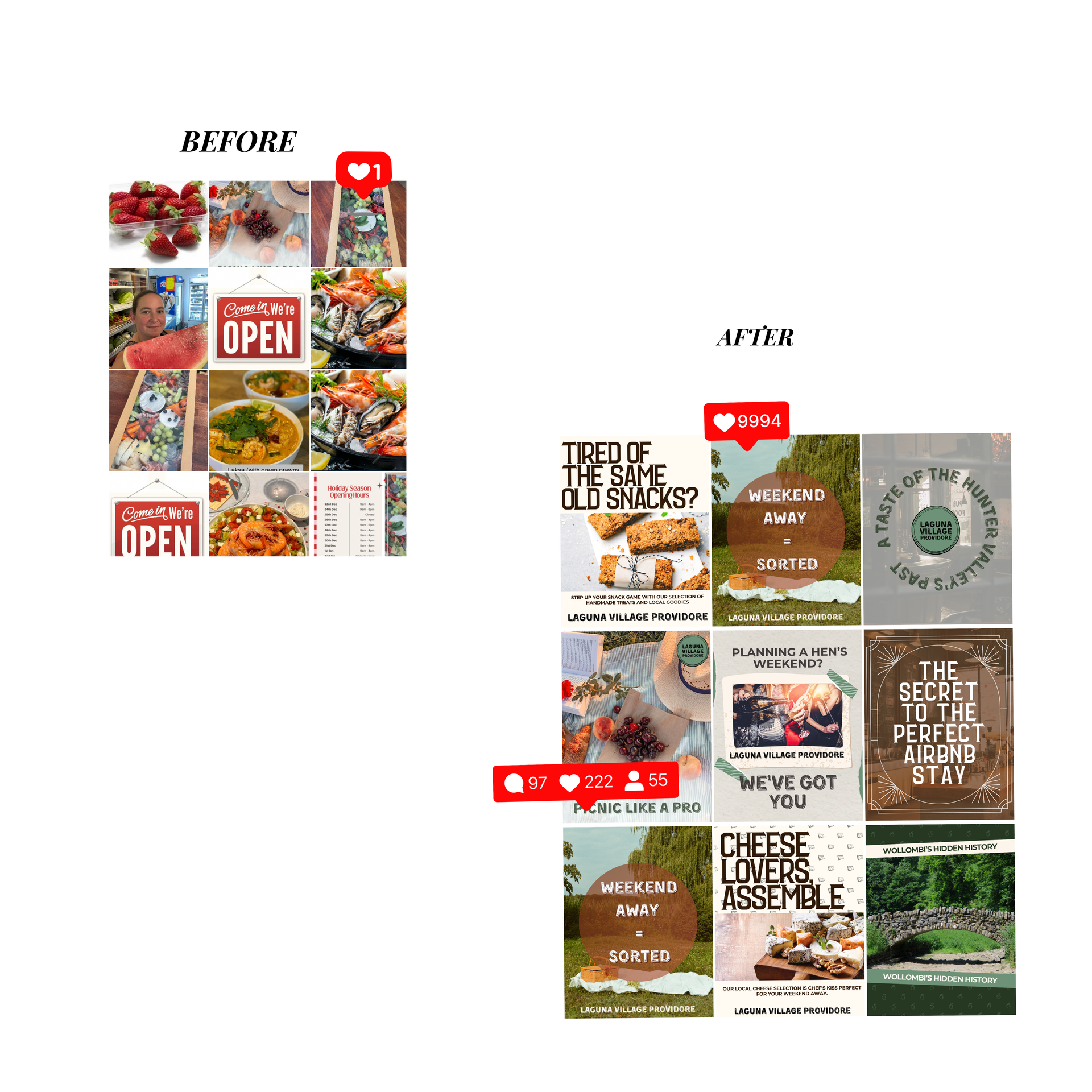 Before and after Instagram grid comparison. The