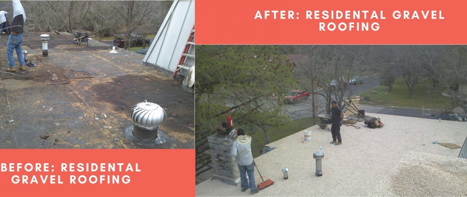 Before and After of Residential Gravel Roofing — San Antonio, TX — Alexander’s Roofing
