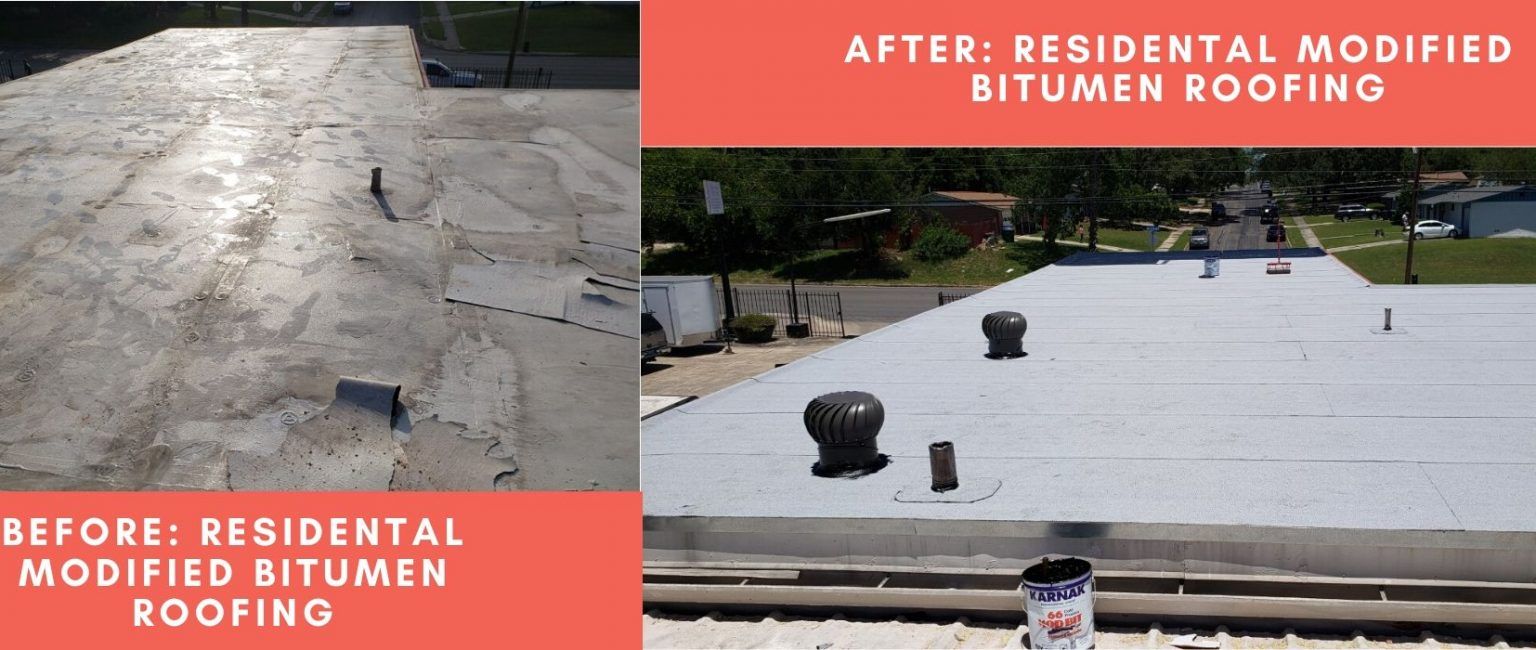 Before and After of Modified Bitumen Roofing — San Antonio, TX — Alexander’s Roofing