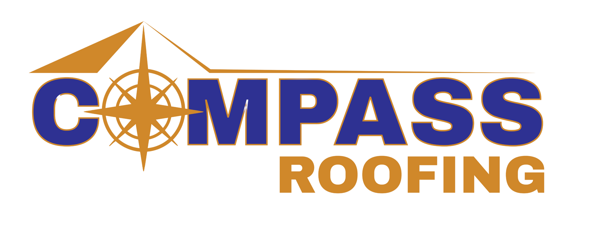 Compass Roofing Services logo with a roofer silhouette on a roof above a house and compass icon
