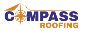Compass Roofing Services logo with a roofer silhouette on a roof above a house and compass icon