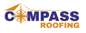 Compass Roofing Services logo with a roofer silhouette on a roof above a house and compass icon