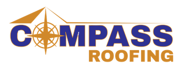 Compass Roofing Services logo with a roofer silhouette on a roof above a house and compass icon