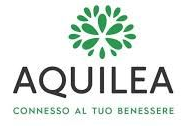 Aquilea logo with green floral icon and the tagline “Connesso al tuo benessere”
