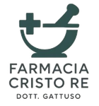 Logo della farmacia di colore verde scuro con mortaio, pestello e croce, con la scritta 