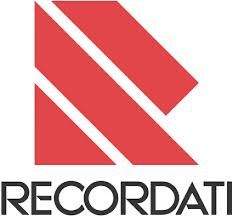 Logo Recordati con un simbolo geometrico rosso e la scritta nera su sfondo bianco.
