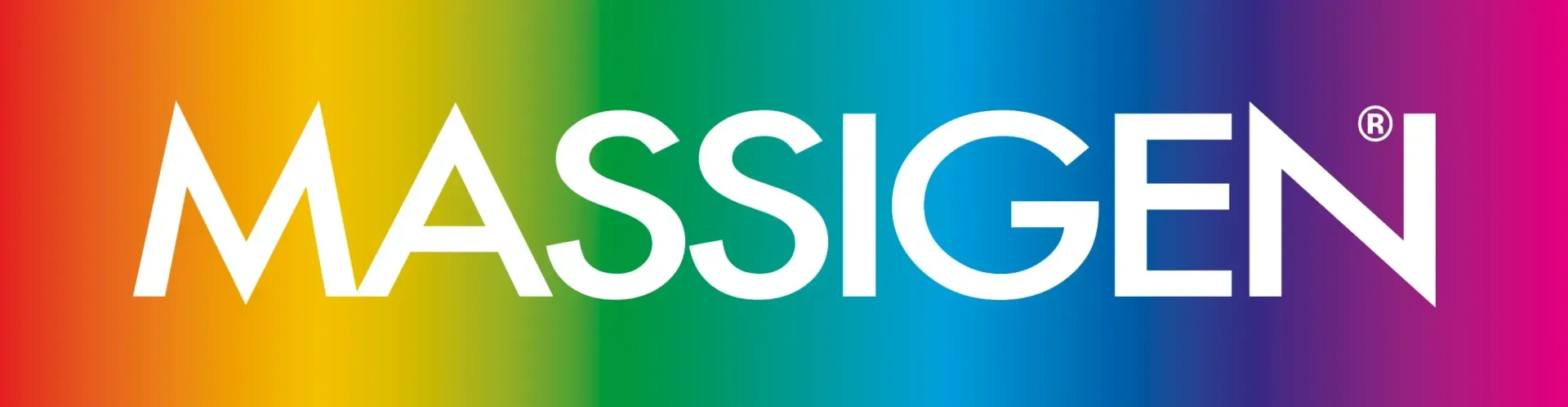 Logo MASSIGEN su sfondo sfumato arcobaleno