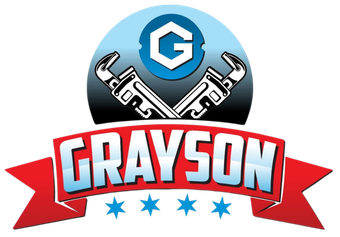 Grayson logo with blue shield emblem, crossed wrenches, and red banner with stars