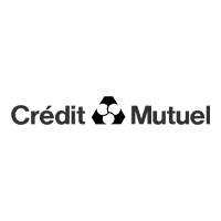 Le logo du crédit mutuel est noir et blanc et ressemble à un ballon de football.
