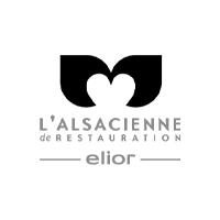 A black and white logo for l ' alsacienne de restauration.