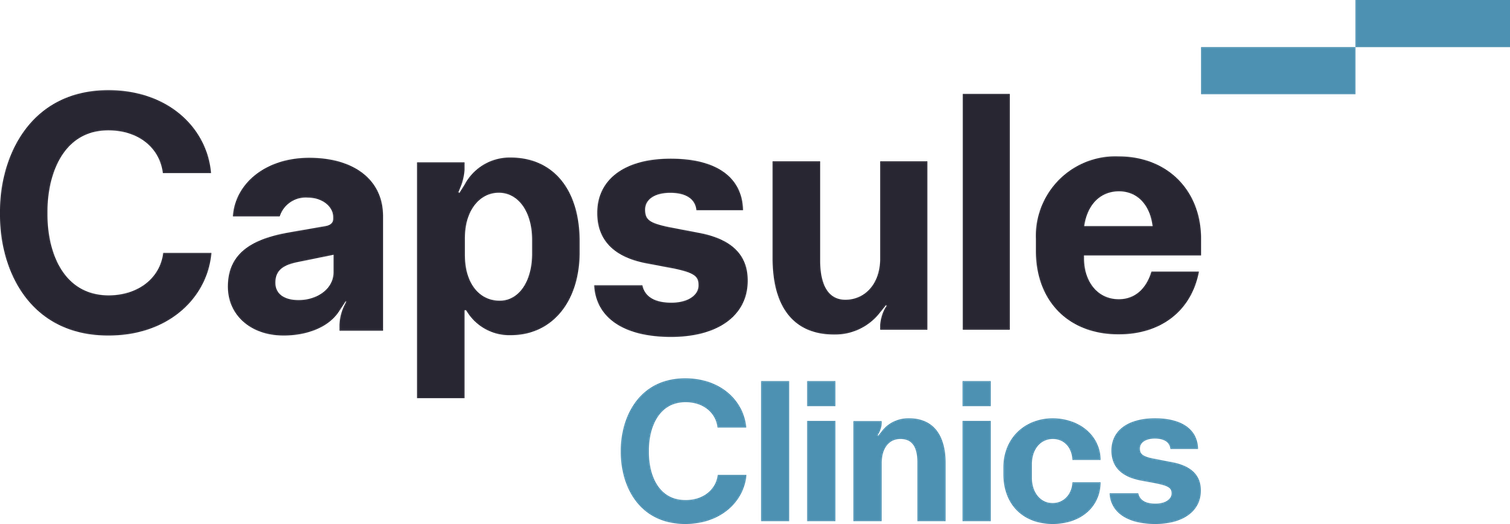 Capsule Clinics logo in black and blue text on a white background