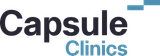 Capsule Clinics logo in black and blue text on a white background
