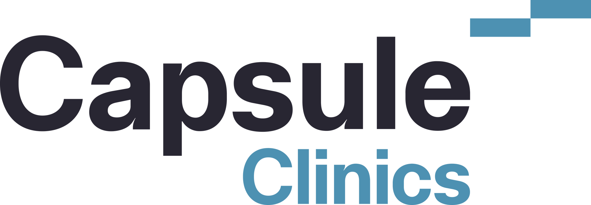 Capsule Clinics logo in black and blue text on a white background
