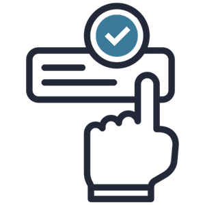 Hand tapping a form field with a blue checkmark icon above