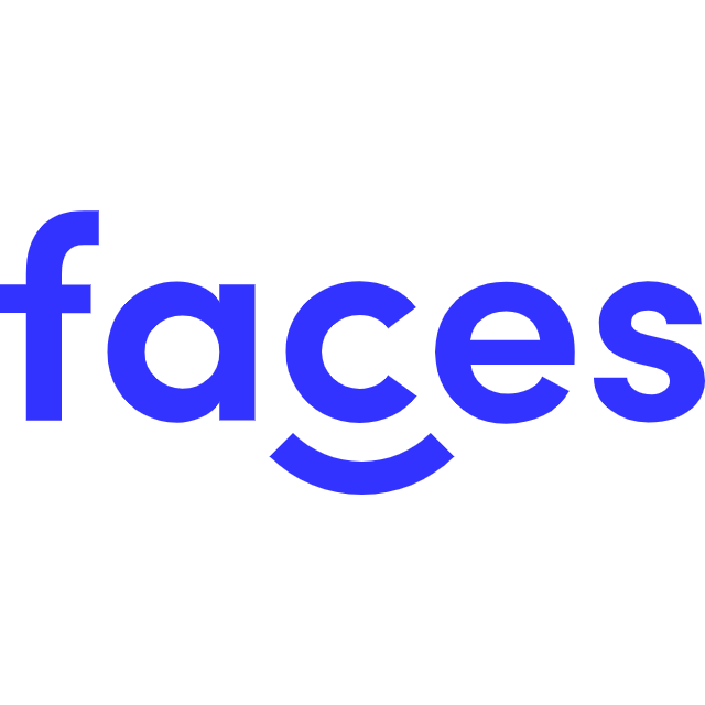 Blue “faces” logo on a white background