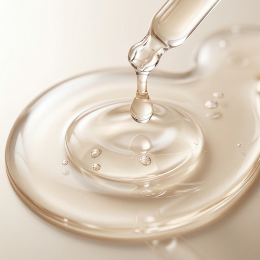 Dropper releasing clear liquid into a creamy swirl close-up