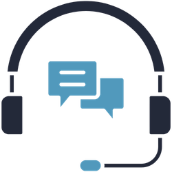 Headset with blue chat bubbles, representing customer support or live chat communication