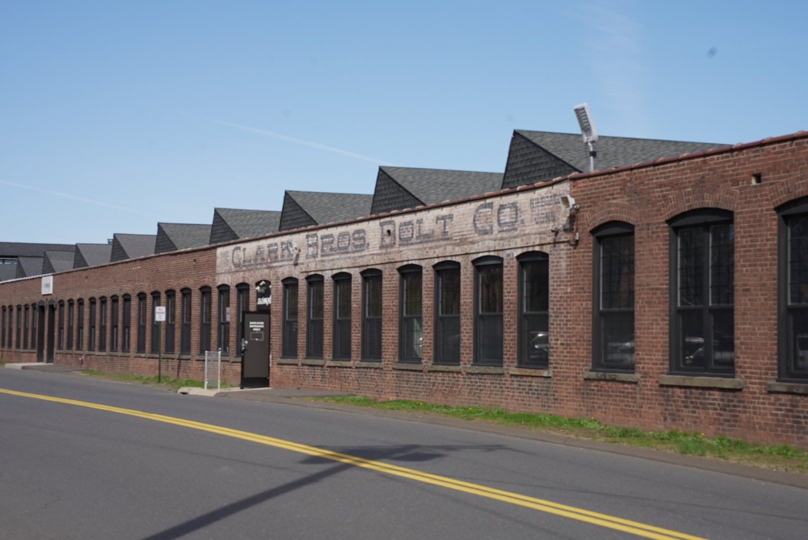 Brick building with faded