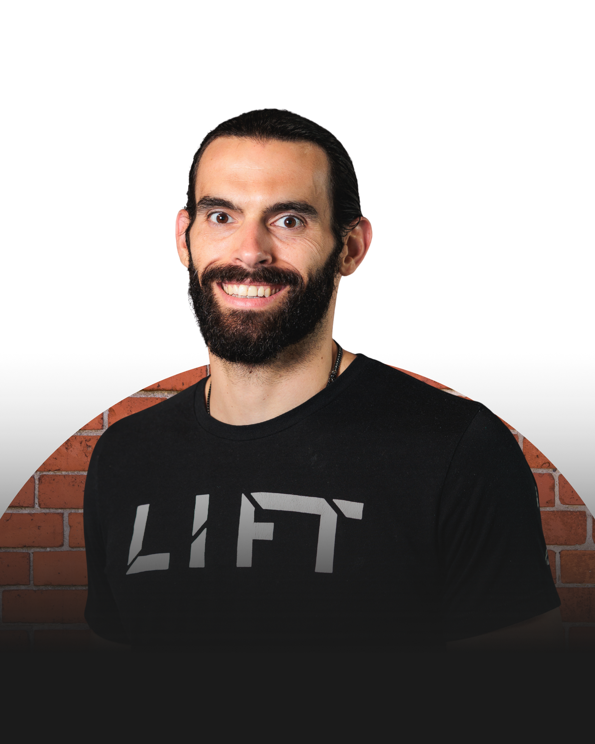 Man with a beard, wearing a black shirt with