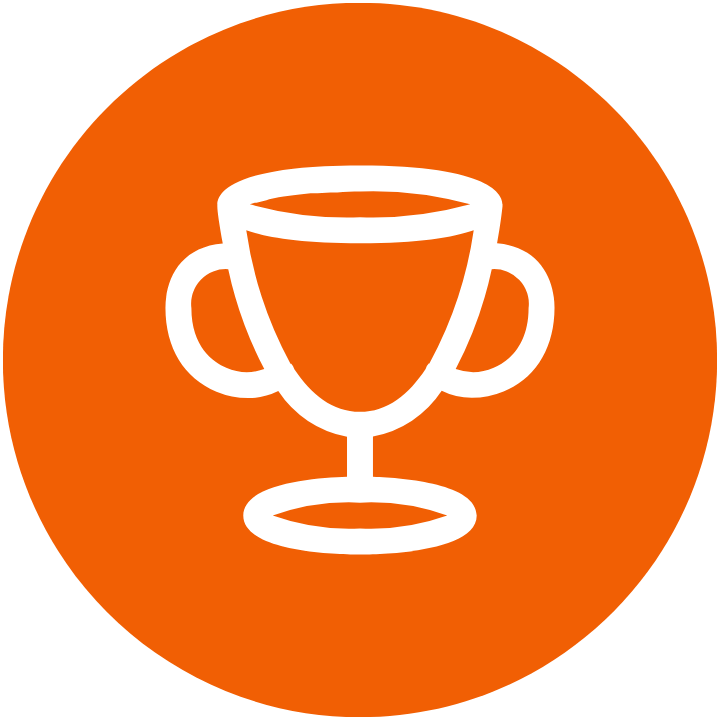 White trophy icon within an orange circle.