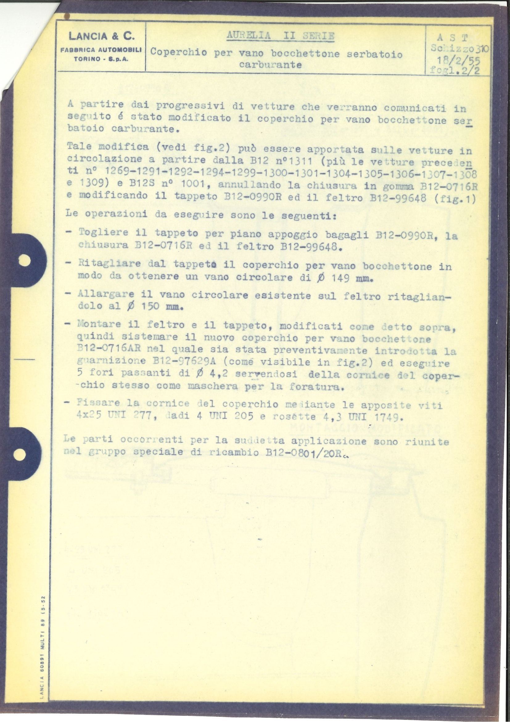 Document with handwritten notes and official headings in Italian, likely technical specifications.