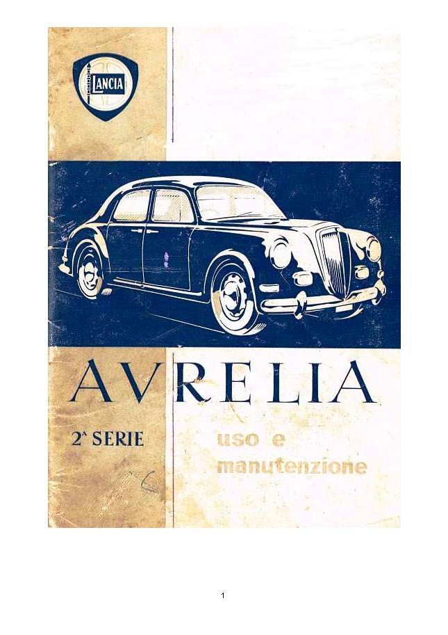 Cover of a Lancia Aurelia 2nd series user manual, featuring a car illustration and text in Italian.