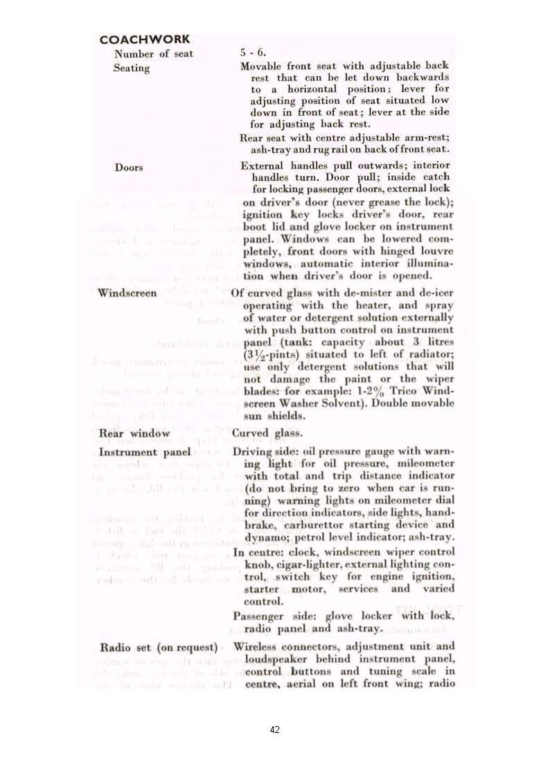 Text-based document with lists describing several car features, their use, and instructions.