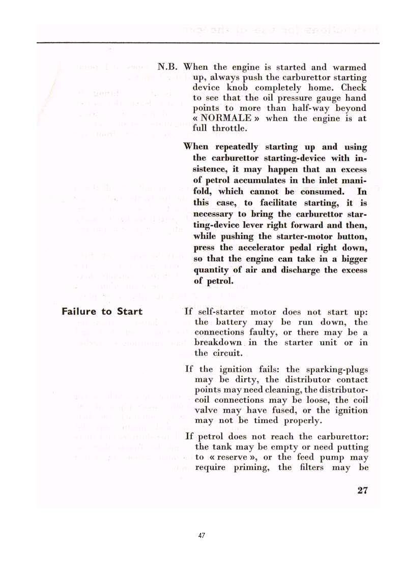 Text from a manual detailing engine failure diagnostics.