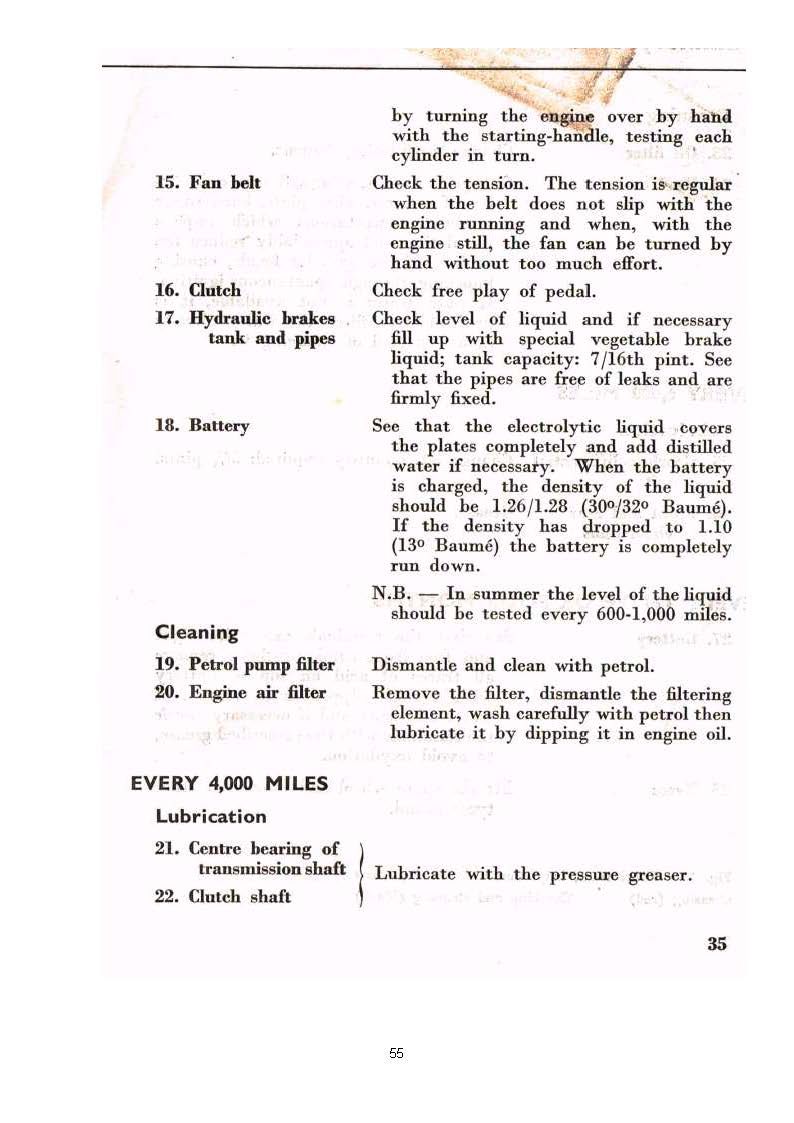 Page of a maintenance manual with inspection and lubrication tasks.