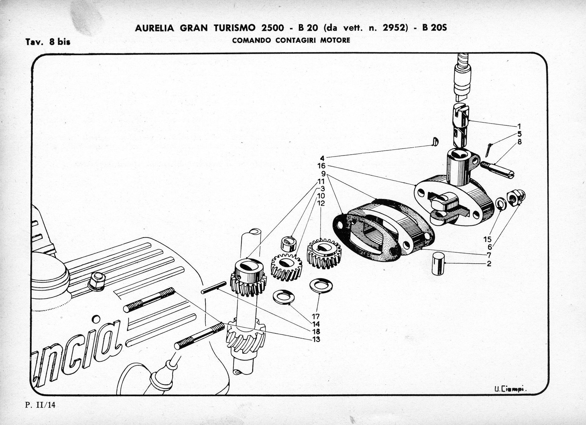 Exploded diagram of a car motor component, showing its parts and assembly.