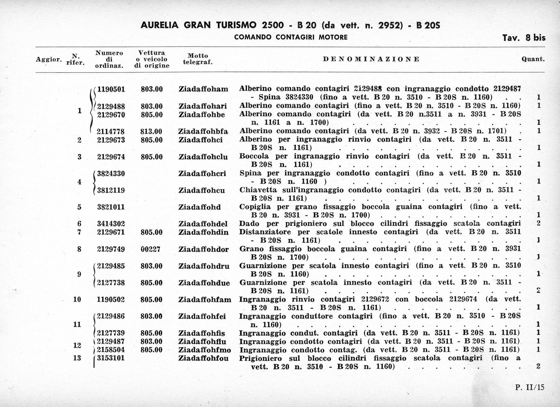 Document with rows of text, likely a parts list or technical specification.