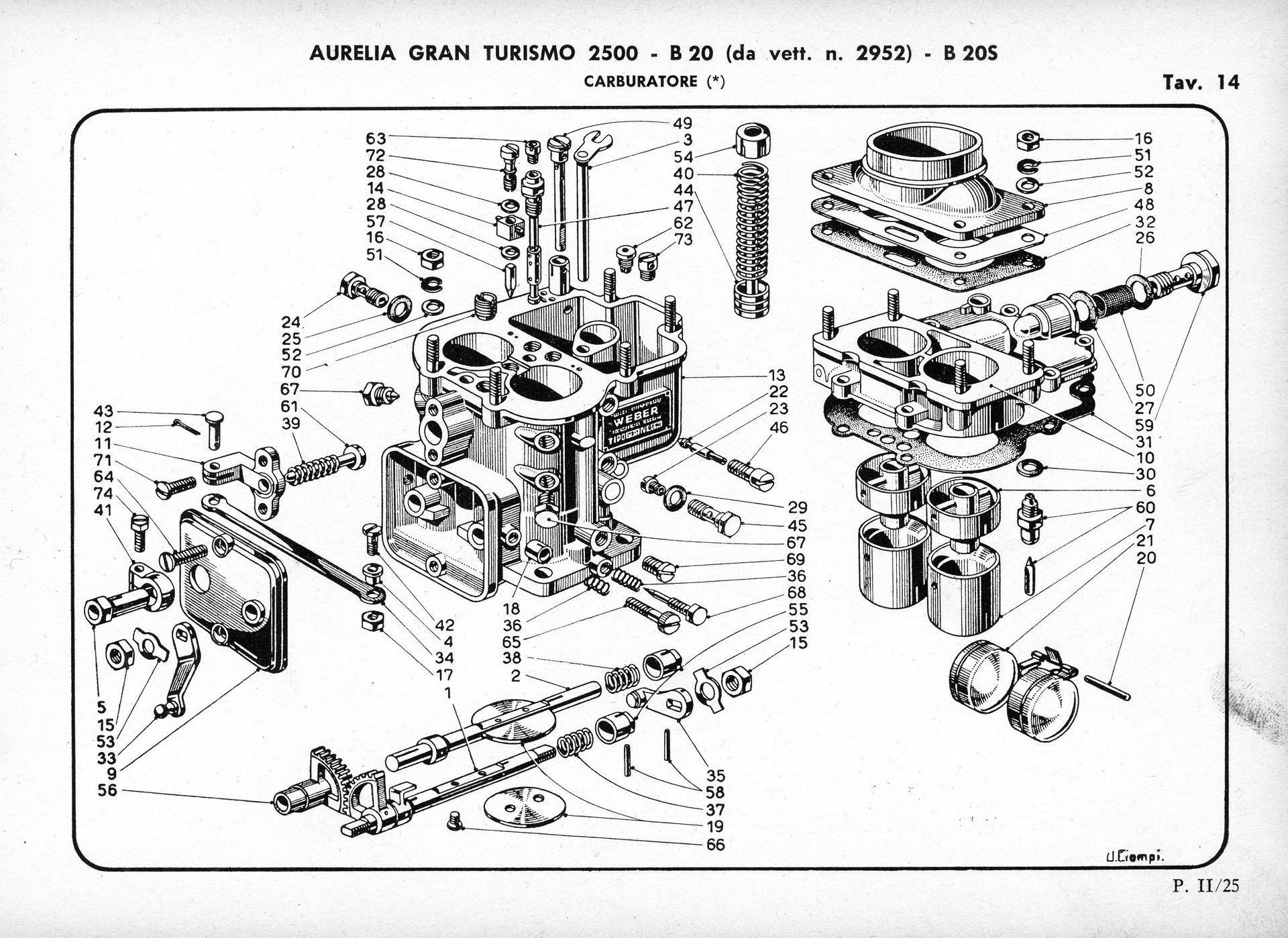 Exploded diagram of a B.30 carburetor, illustrating its components and assembly.
