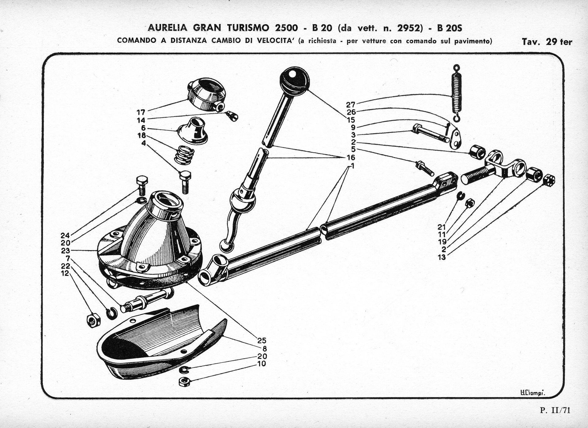 Diagram of car parts, including levers, springs, and a housing, labeled with numbers and text.