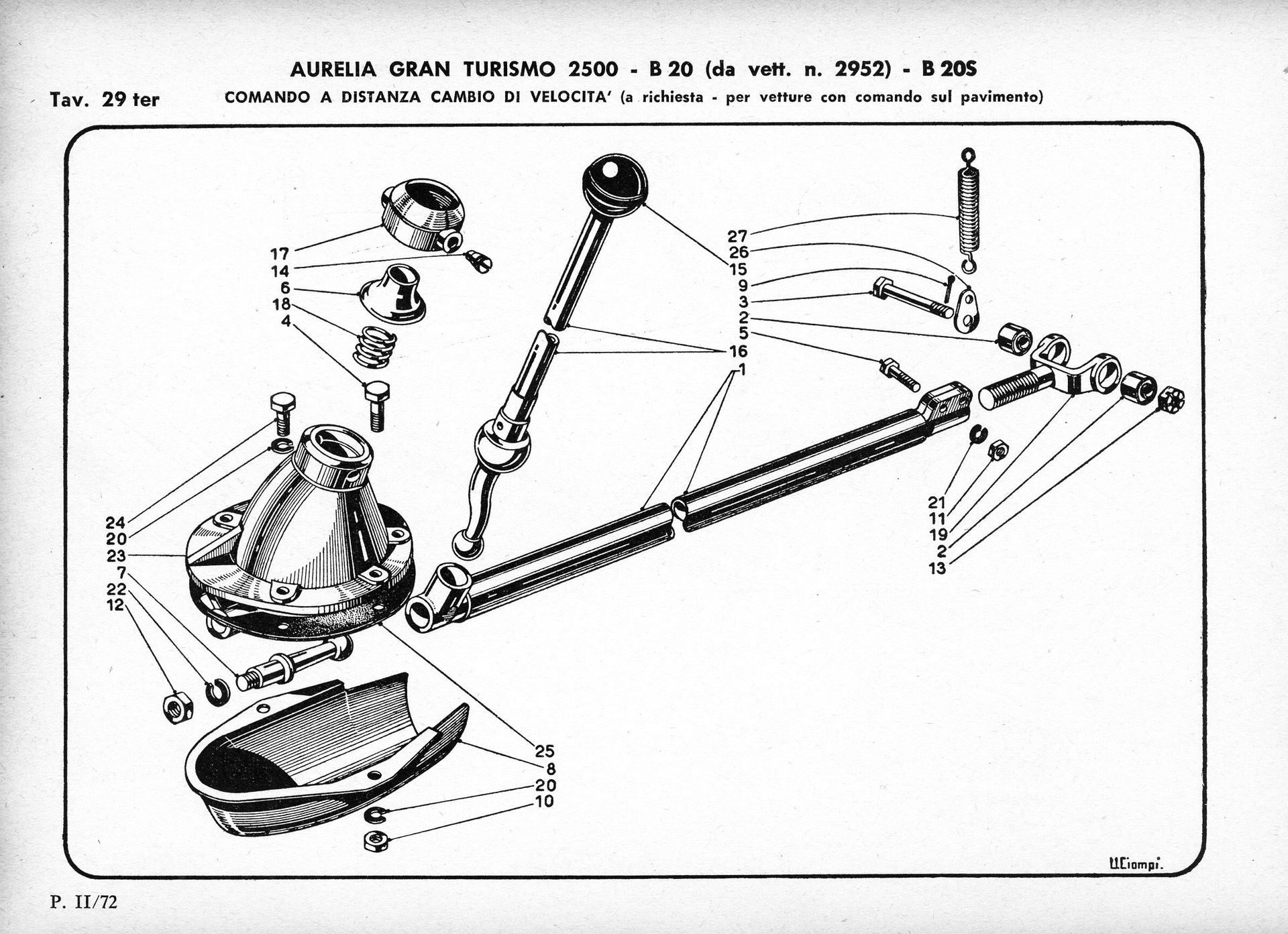 Exploded diagram of a car's gearbox, showing individual components and their arrangement.