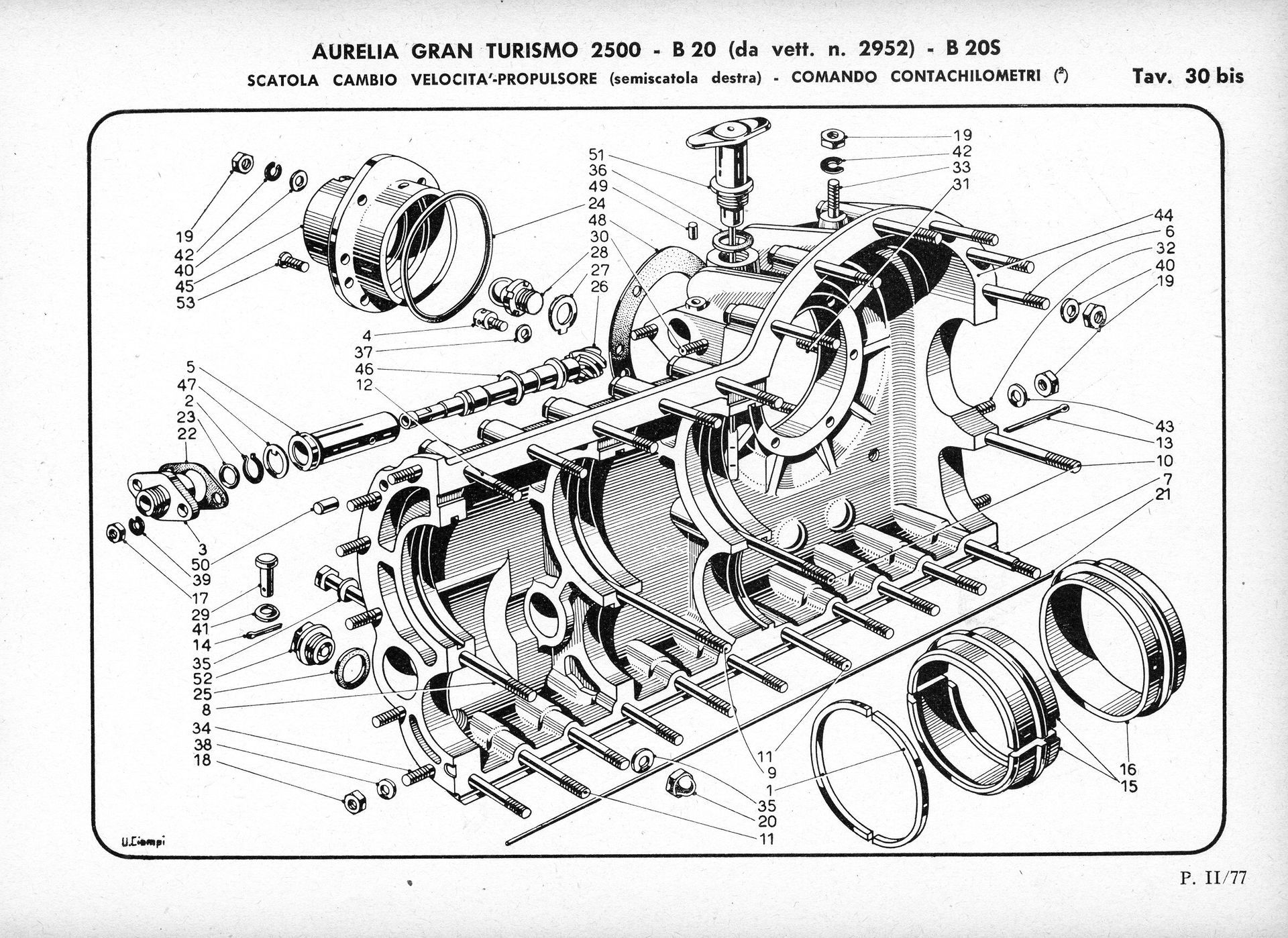 Exploded diagram of a car engine's internal components, labeled with Italian text.