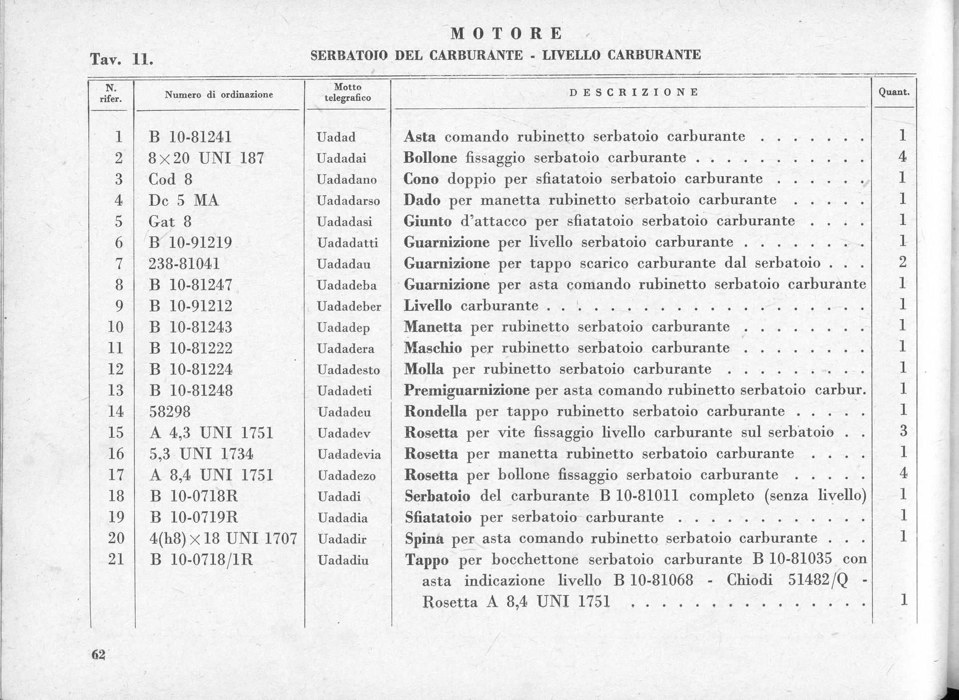 A black and white parts list for a motor, with numbered items and descriptions.
