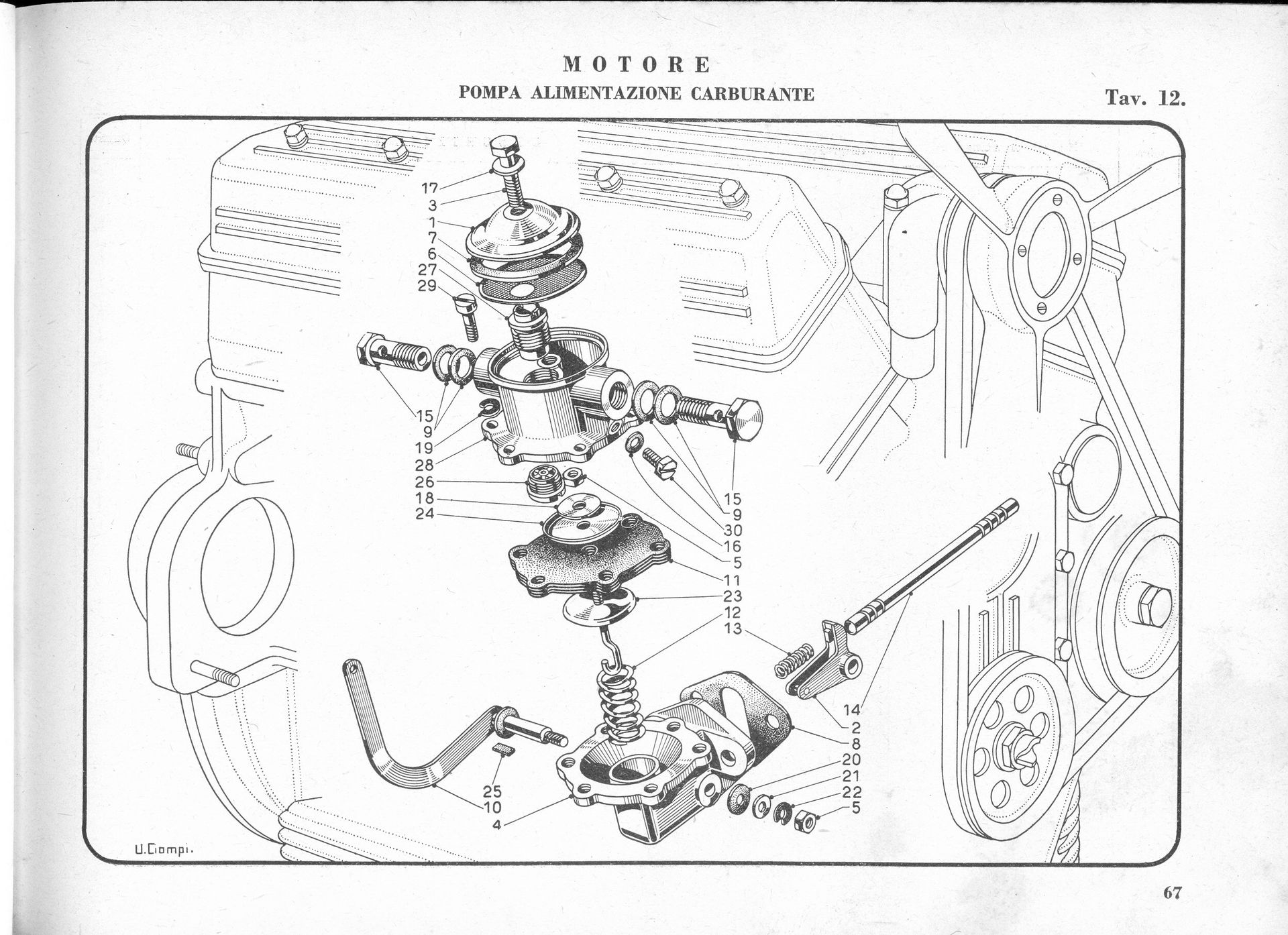 Diagram of a car engine showing the fuel pump and related components.