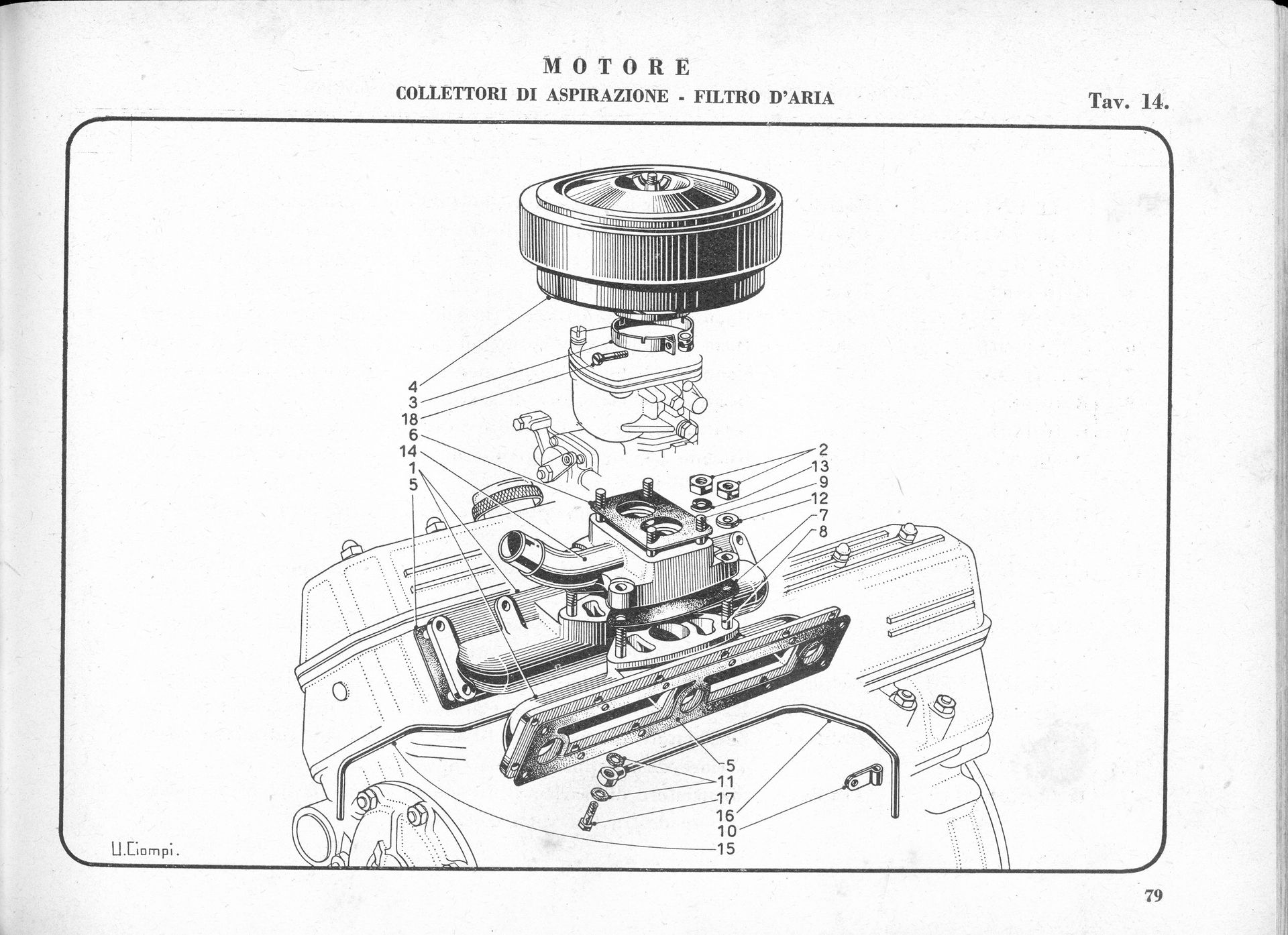 Cutaway drawing of an engine, showing internal components including a carburetor and valves.
